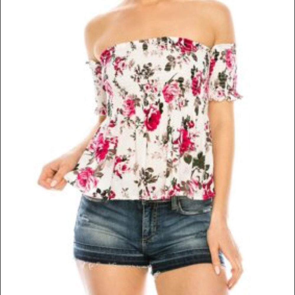 floral off-the-shoulder smocked top | size: small